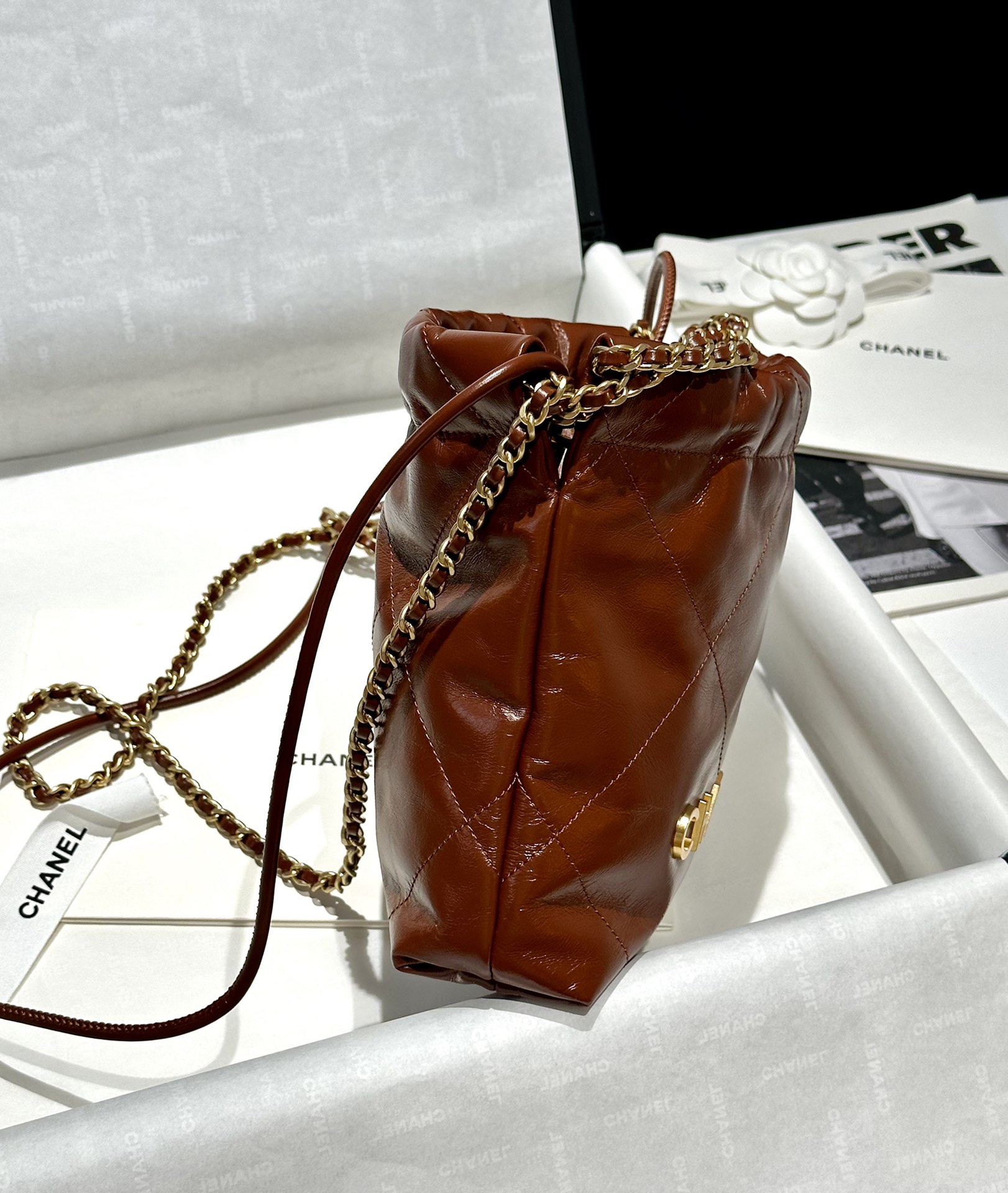 Bagsaaa Ch**el 22 Mini Handbag Brown - 19x20x6cm