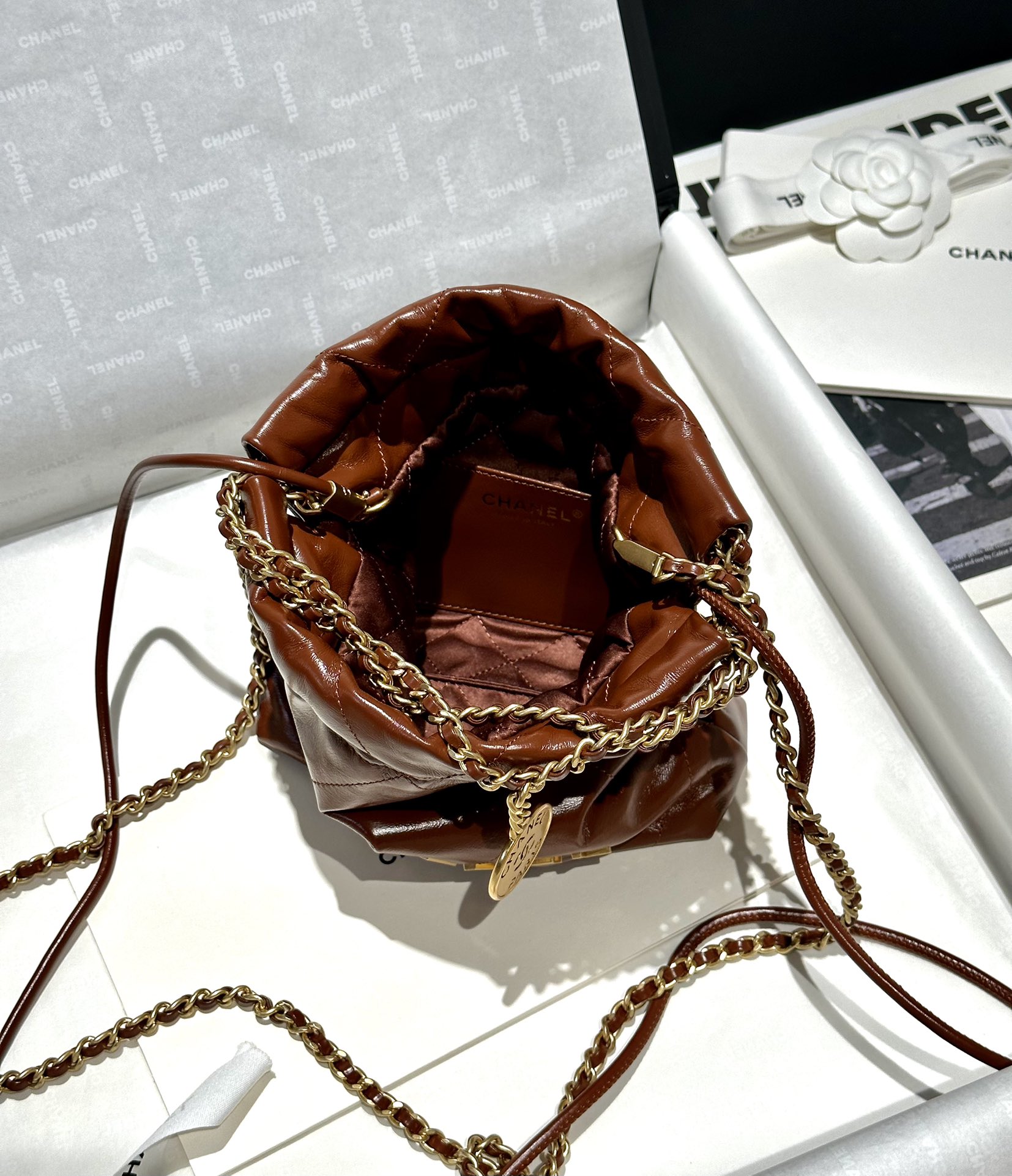 Bagsaaa Ch**el 22 Mini Handbag Brown - 19x20x6cm