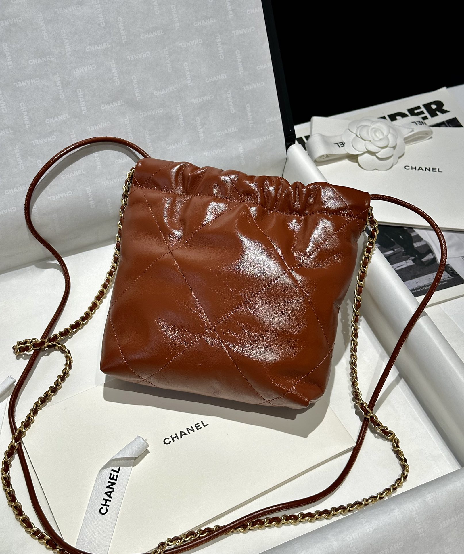 Bagsaaa Ch**el 22 Mini Handbag Brown - 19x20x6cm