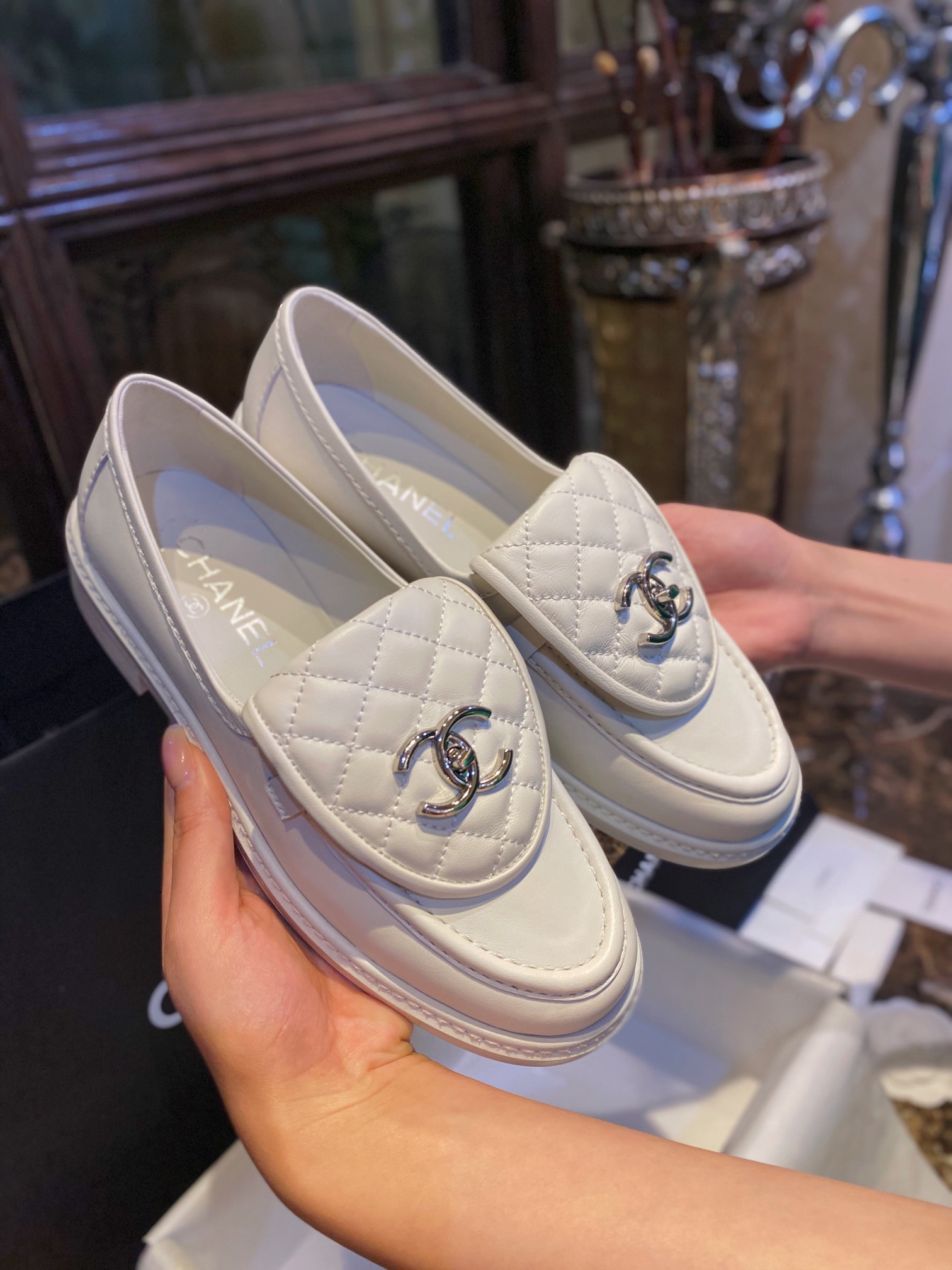 Bagsaaa Ch**el Moccasins White Shoes