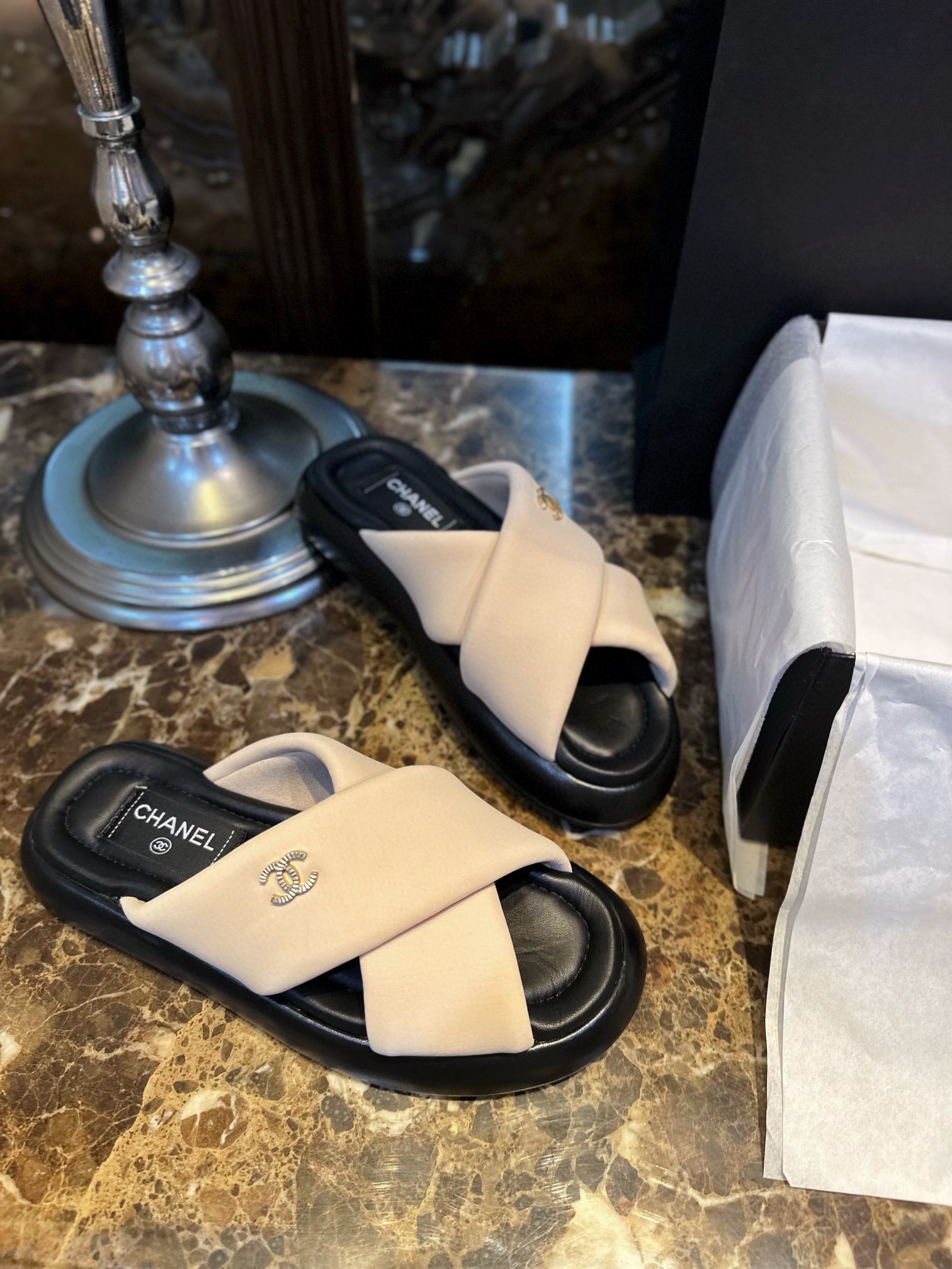 Bagsaaa Ch**el Black & Beige Sandals