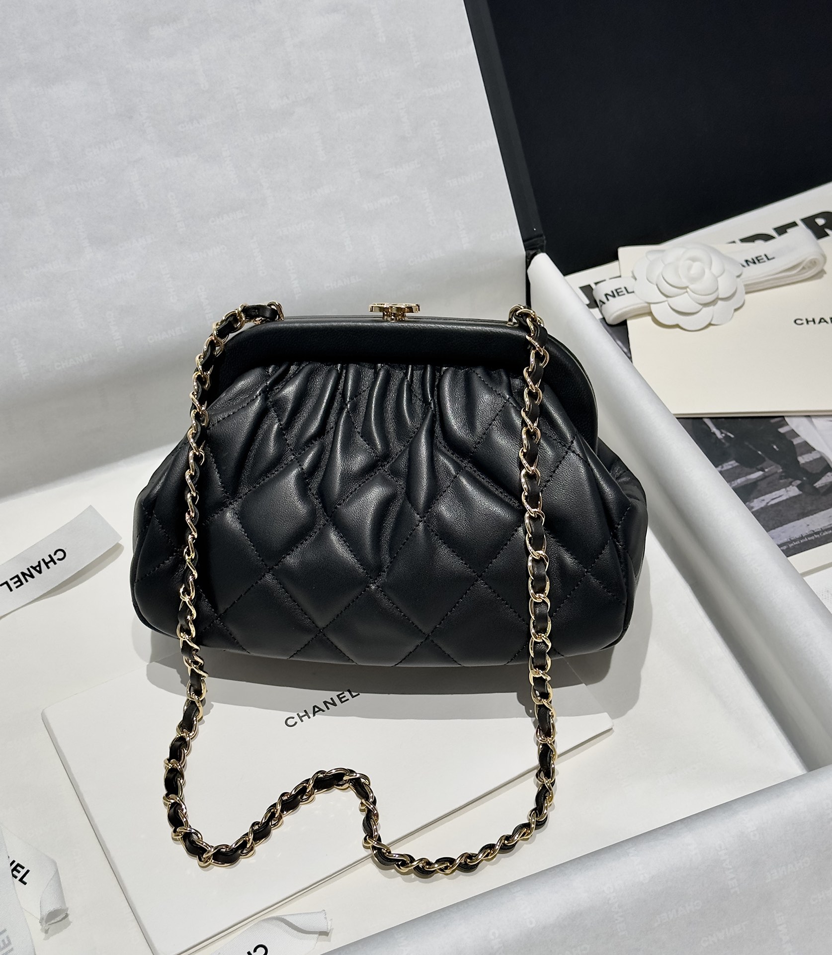 Bagsaaa Ch**el Clutch Lambskin Black AS4717 - 16 × 24 × 8 cm