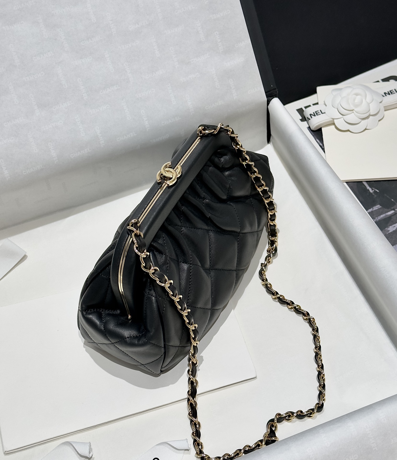 Bagsaaa Ch**el Clutch Lambskin Black AS4717 - 16 × 24 × 8 cm