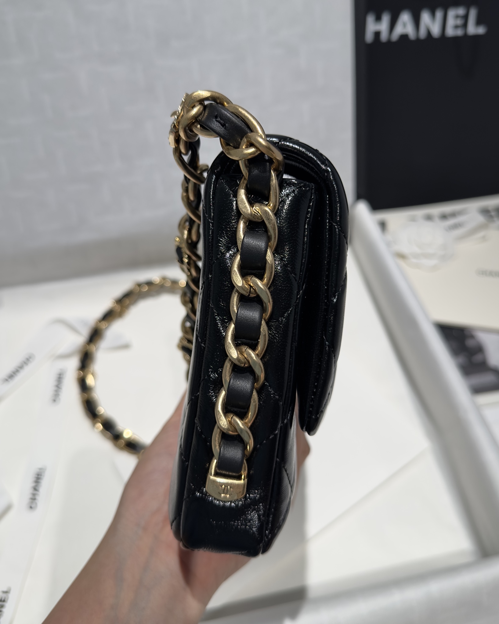 Bagsaaa Ch**el Maxi Clutch Bag Black AS5006 - 18 × 38 × 4 cm