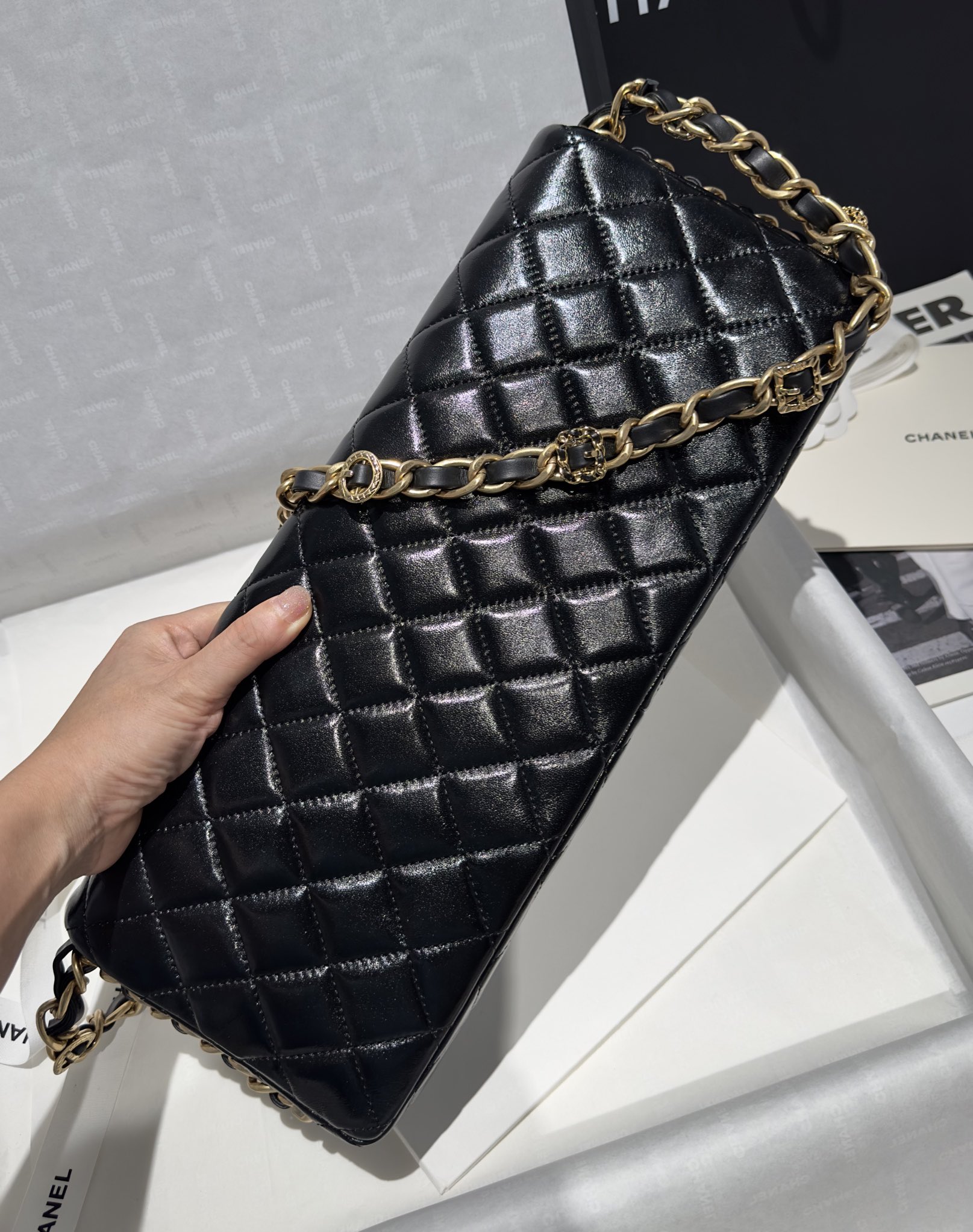 Bagsaaa Ch**el Maxi Clutch Bag Black AS5006 - 18 × 38 × 4 cm