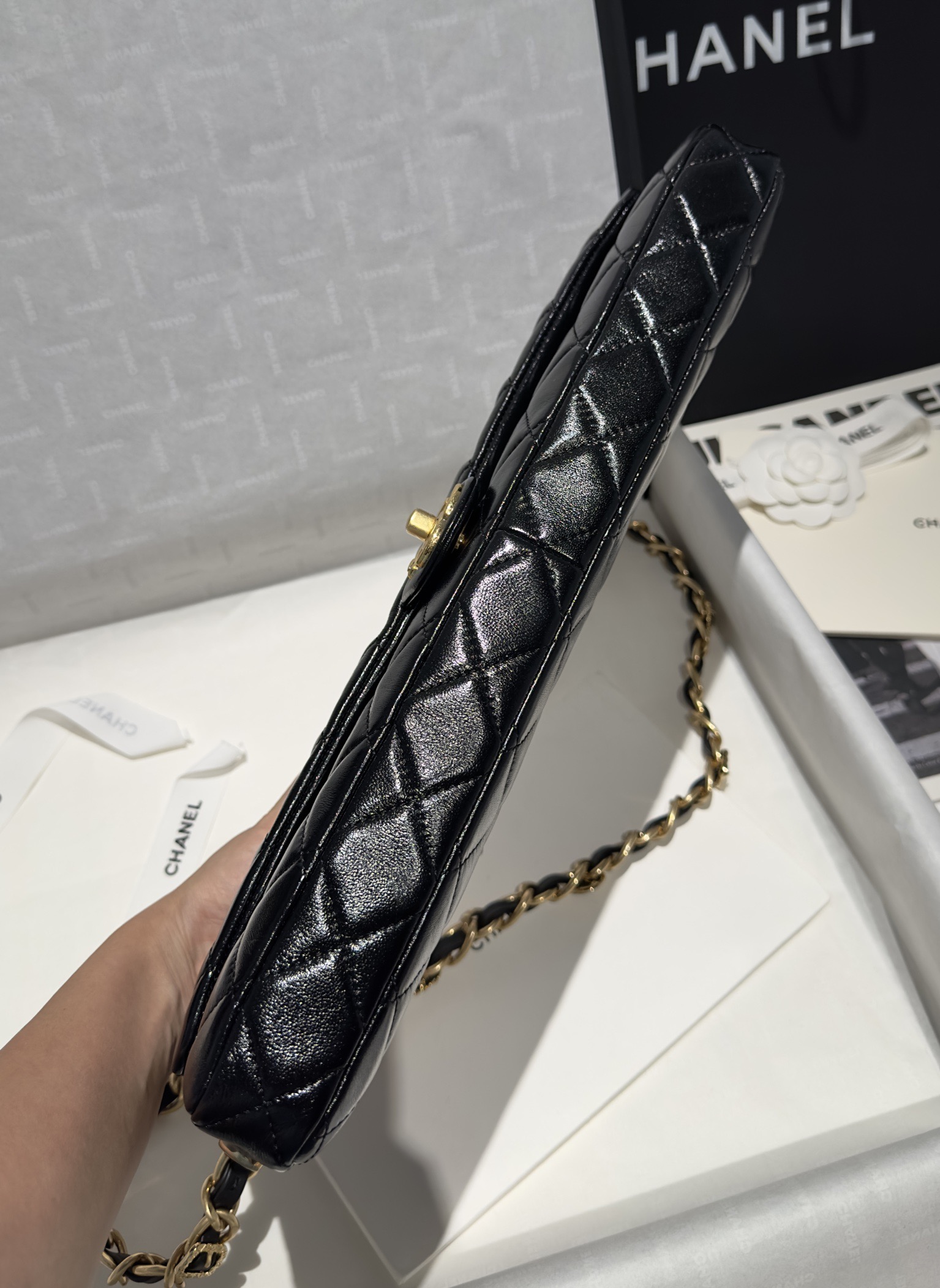 Bagsaaa Ch**el Maxi Clutch Bag Black AS5006 - 18 × 38 × 4 cm
