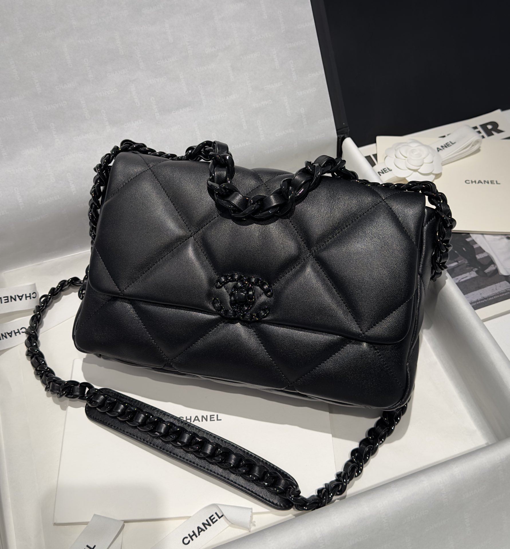 Bagsaaa Ch**el 19 Bag Full Black - 16x26x9cm