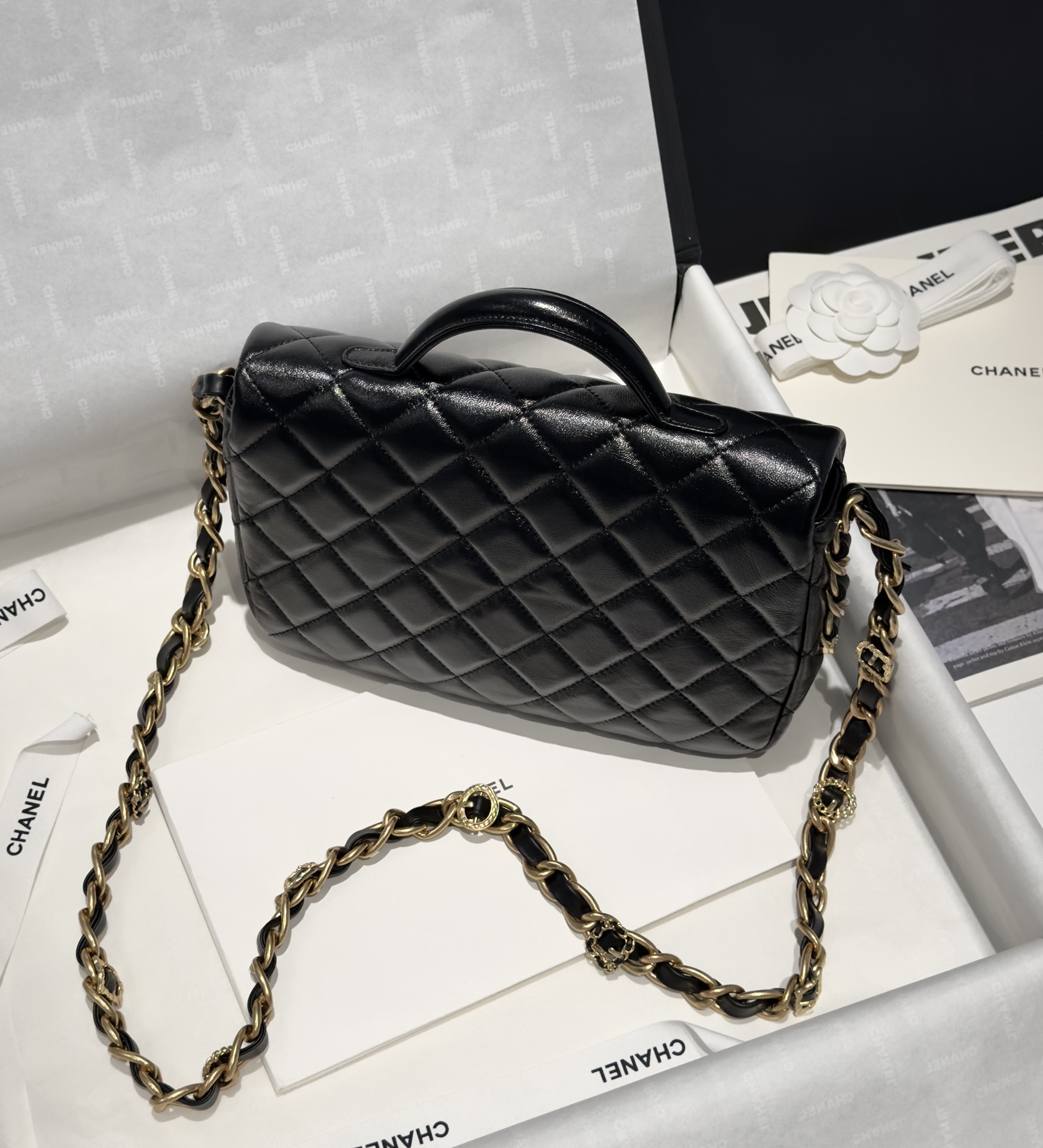 Bagsaaa Ch**el Double Pocket Black Bag - 24x15x6.5cm