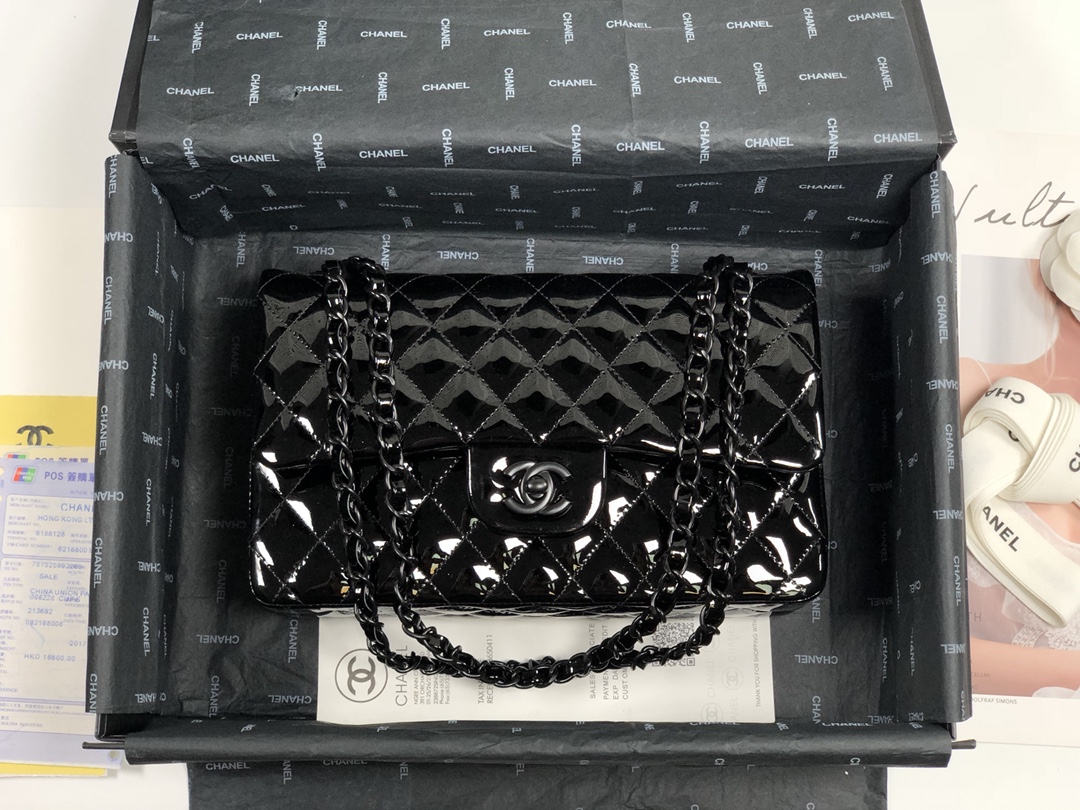 Bagsaaa Ch**el Flap Bag Patent Full Black - 25.5*6*16cm