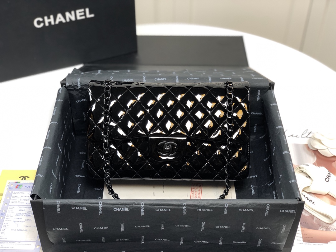 Bagsaaa Ch**el Flap Bag Patent Full Black - 25.5*6*16cm