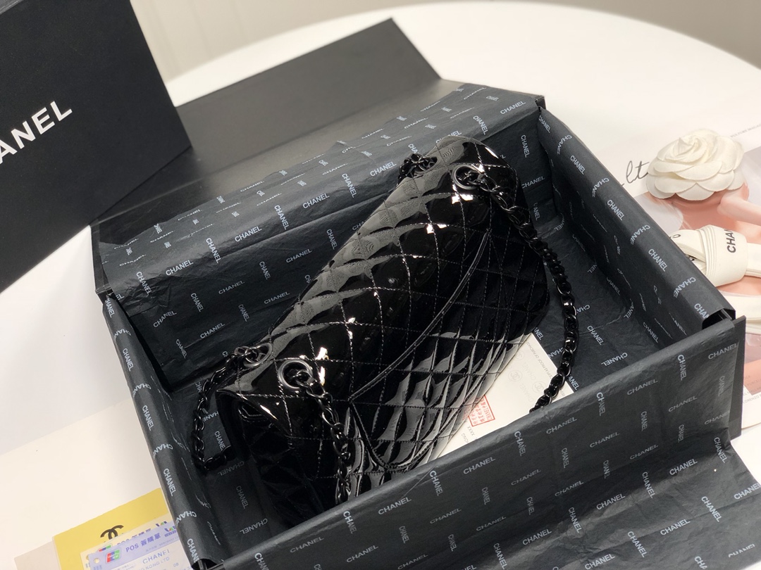 Bagsaaa Ch**el Flap Bag Patent Full Black - 25.5*6*16cm