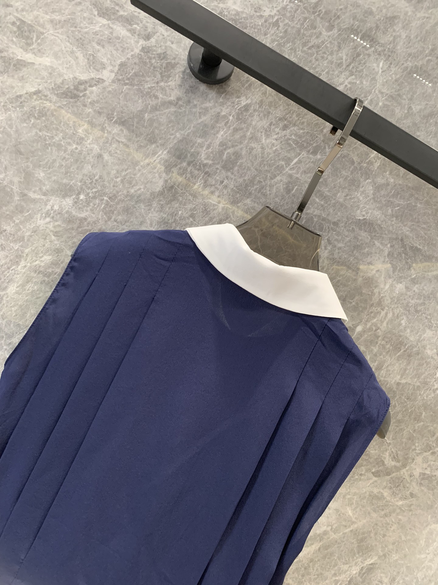 Bagsaaa M1um1u Pleated Marocain Top Navy Blue