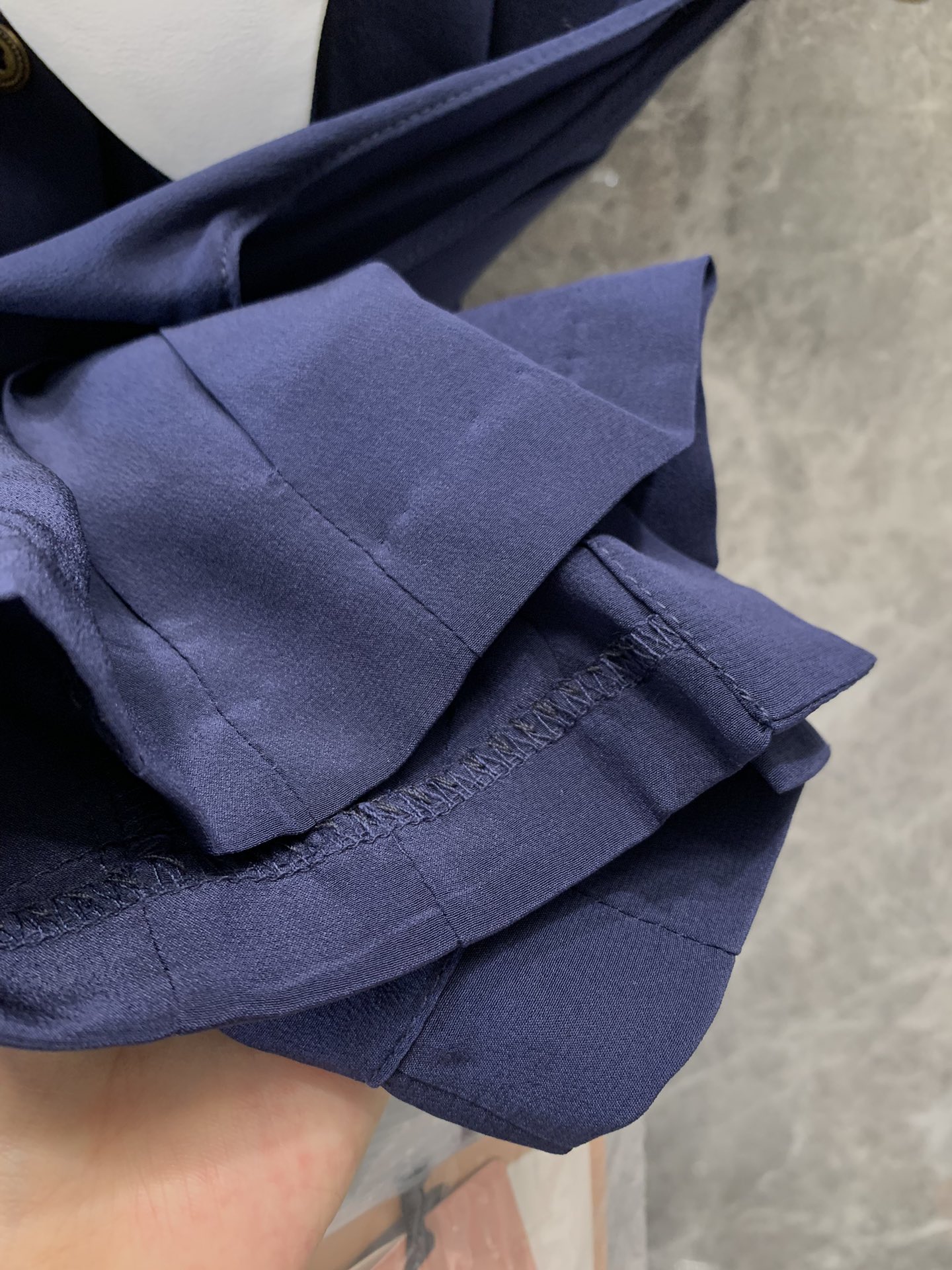 Bagsaaa M1um1u Pleated Marocain Top Navy Blue
