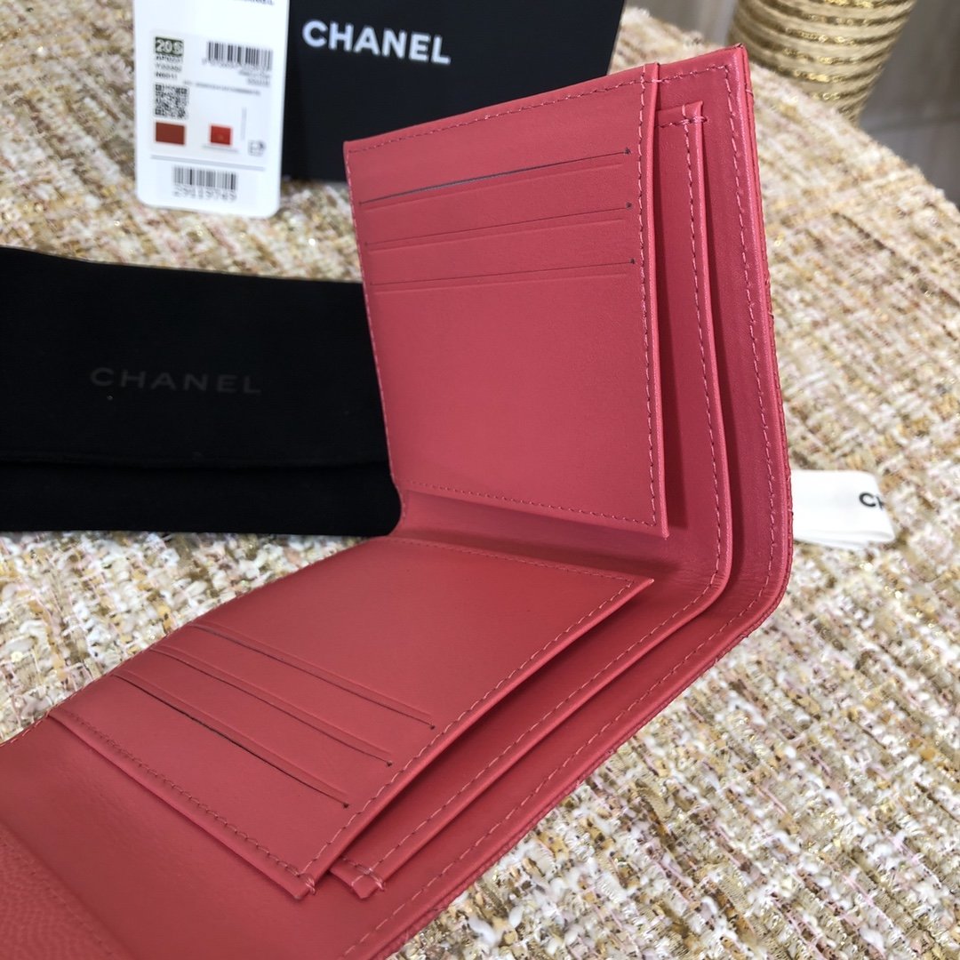 Bagsaaa Ch**el Fuchisa Pink Caviar Wallet - 11x10cm