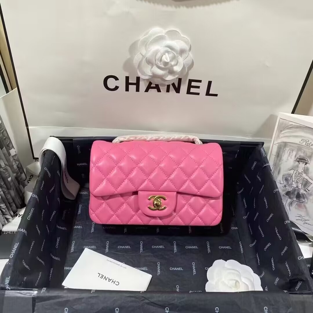 Bagsaaa Ch**el Small Flap Bag Pink Lambskin Gold Hardware - 20cm
