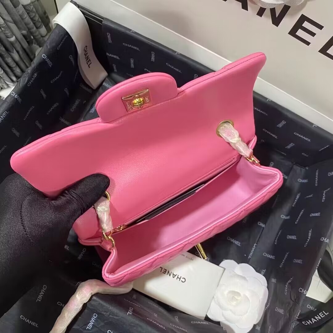 Bagsaaa Ch**el Small Flap Bag Pink Lambskin Gold Hardware - 20cm