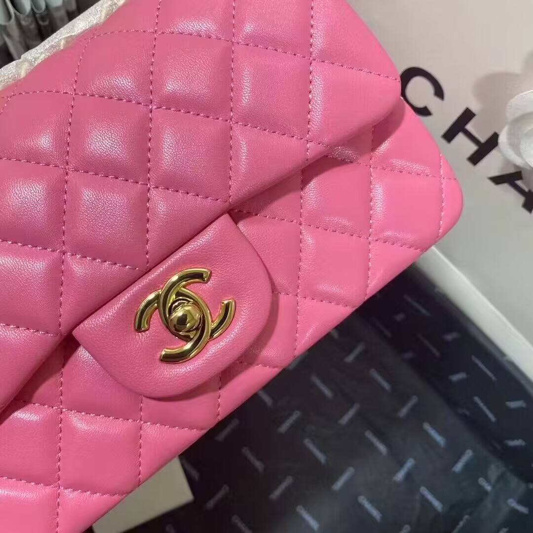 Bagsaaa Ch**el Small Flap Bag Pink Lambskin Gold Hardware - 20cm