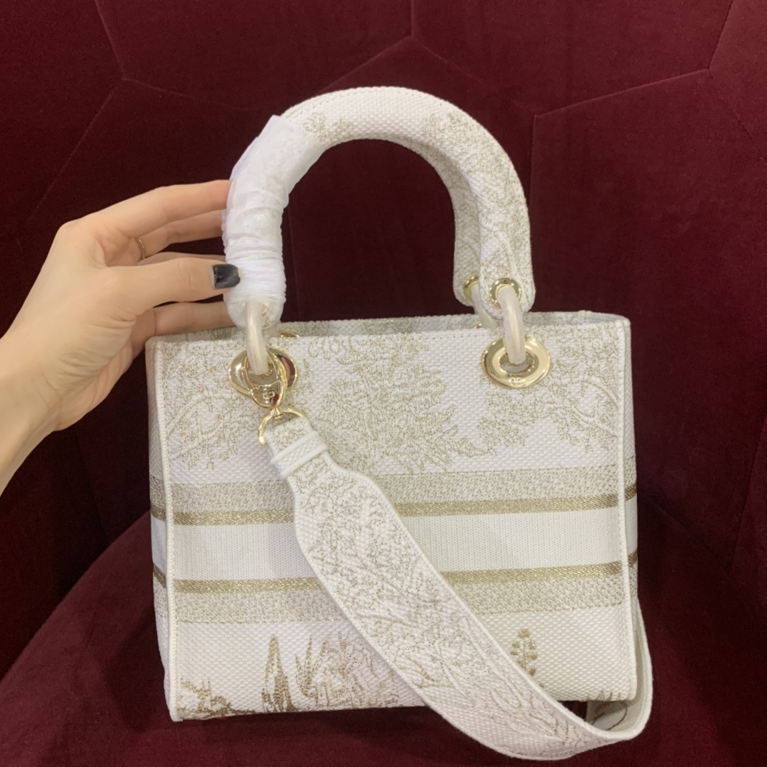 Bagsaaa D10r Lady D-Lite White Gold Canvas Around The World - 24cm