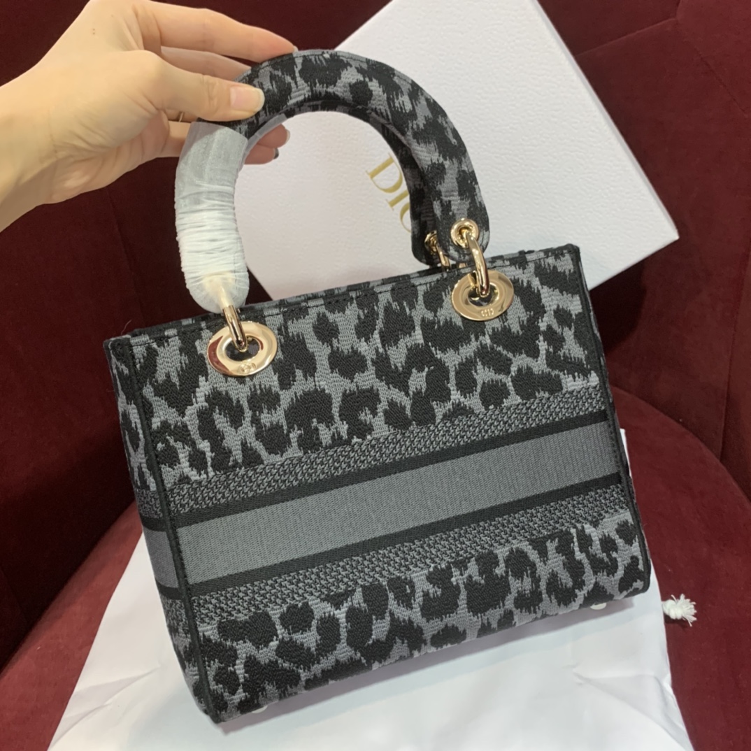 Bagsaaa D10r Medium Lady D-Lite Bag Black Mizza Embroidery - 24cm