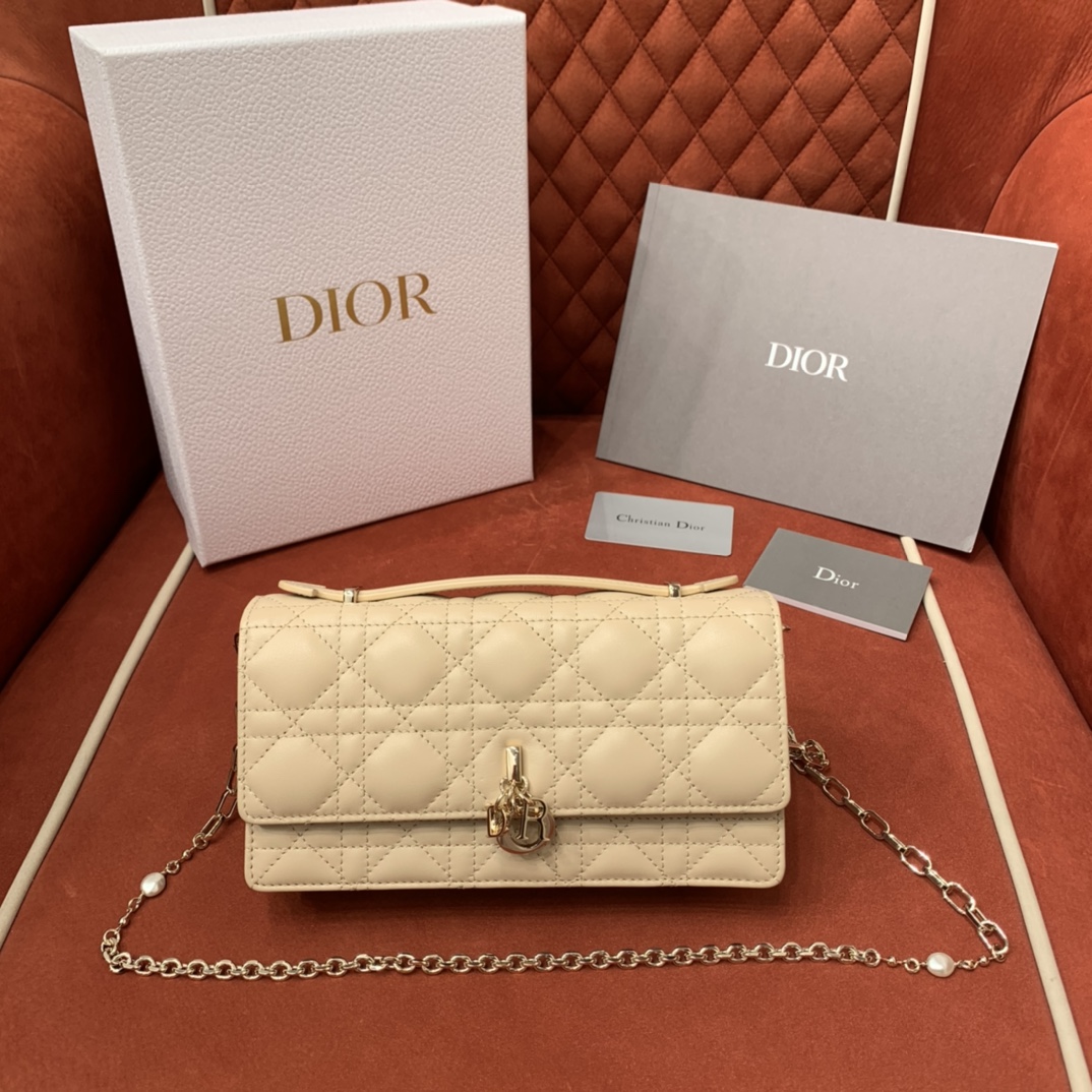 Bagsaaa My D10r Mini Bag Beige Cannage Lambskin - 21 x 11.5 x 4.5 cm