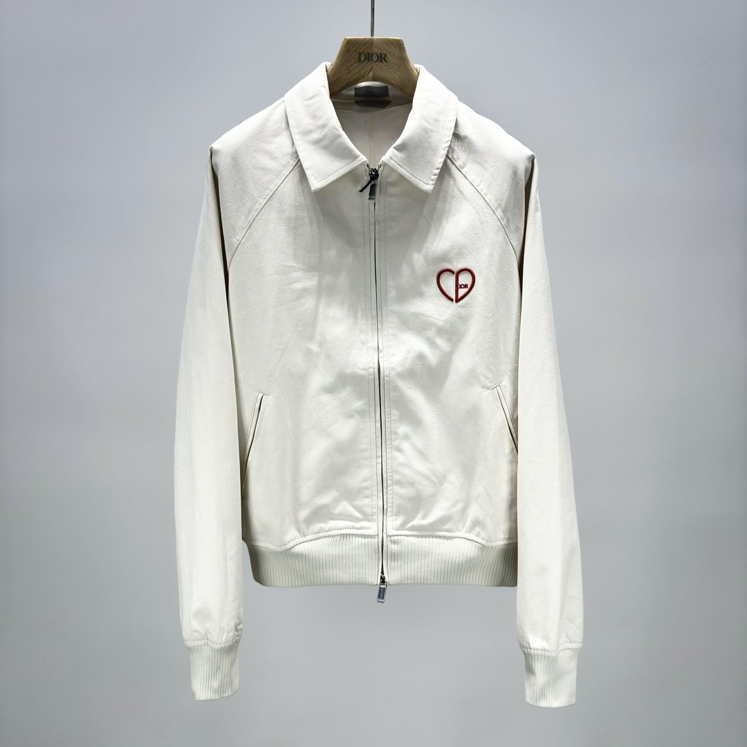 Bagsaaa D10r CD Heart Blouson Jacket White Cotton Canvas