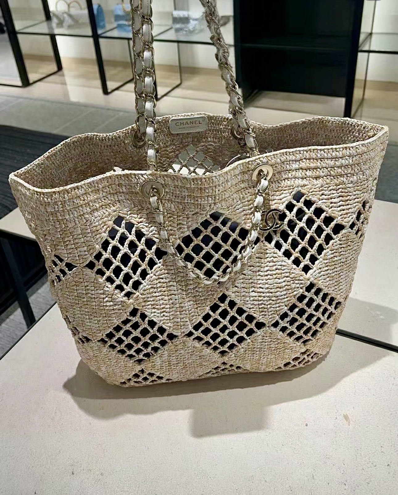 Bagsaaa Ch**el Maxi Shopping Bag Beige AS4576 - 34,5 × 51 × 14,5 cm