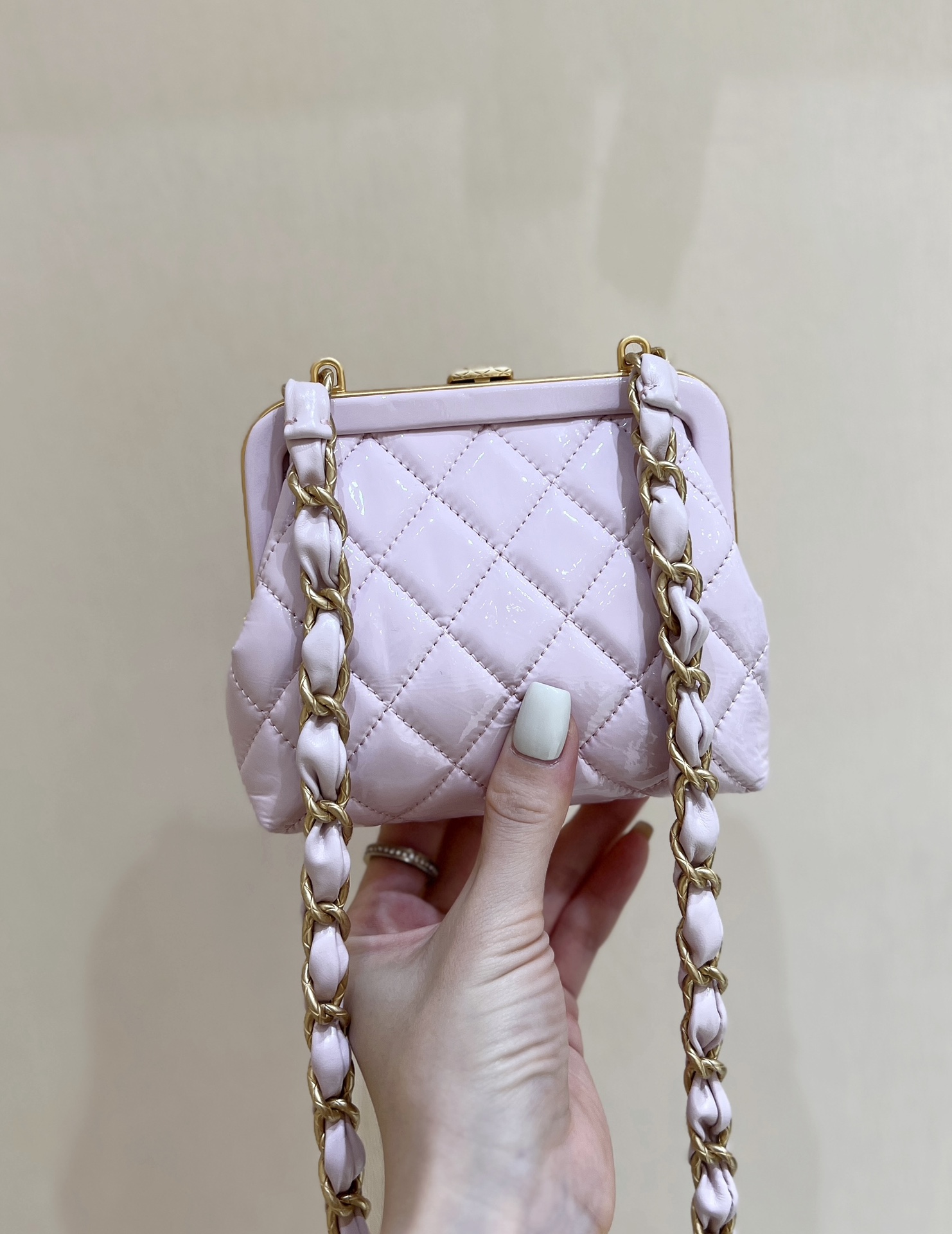 Bagsaaa Ch**el Clutch With Chain AP4028 Pink - 12 × 13 × 4 cm