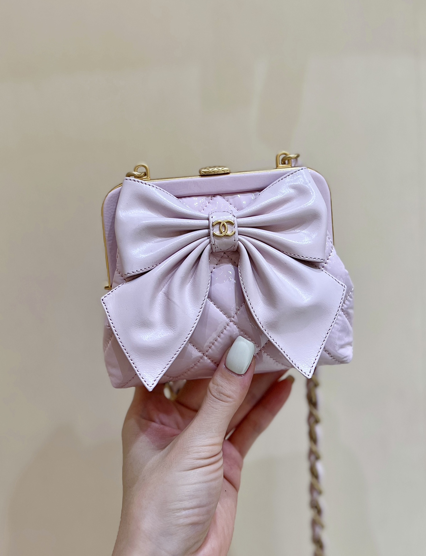 Bagsaaa Ch**el Clutch With Chain AP4028 Pink - 12 × 13 × 4 cm