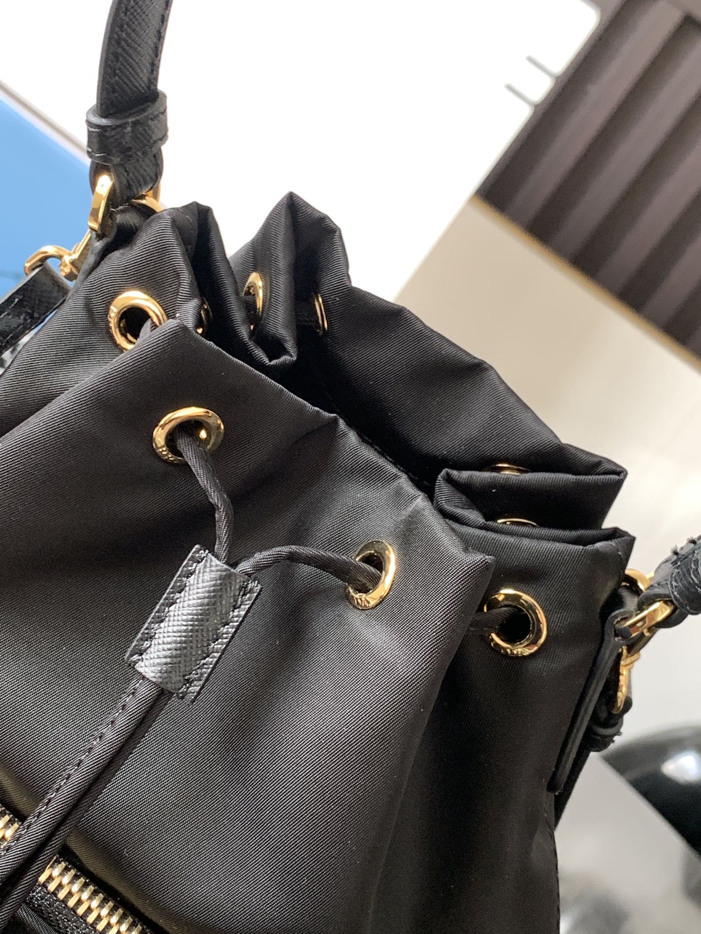 Bagsaaa Pra*a Duet Re-Nylon bucket bag black - 22.5x17.5x12cm