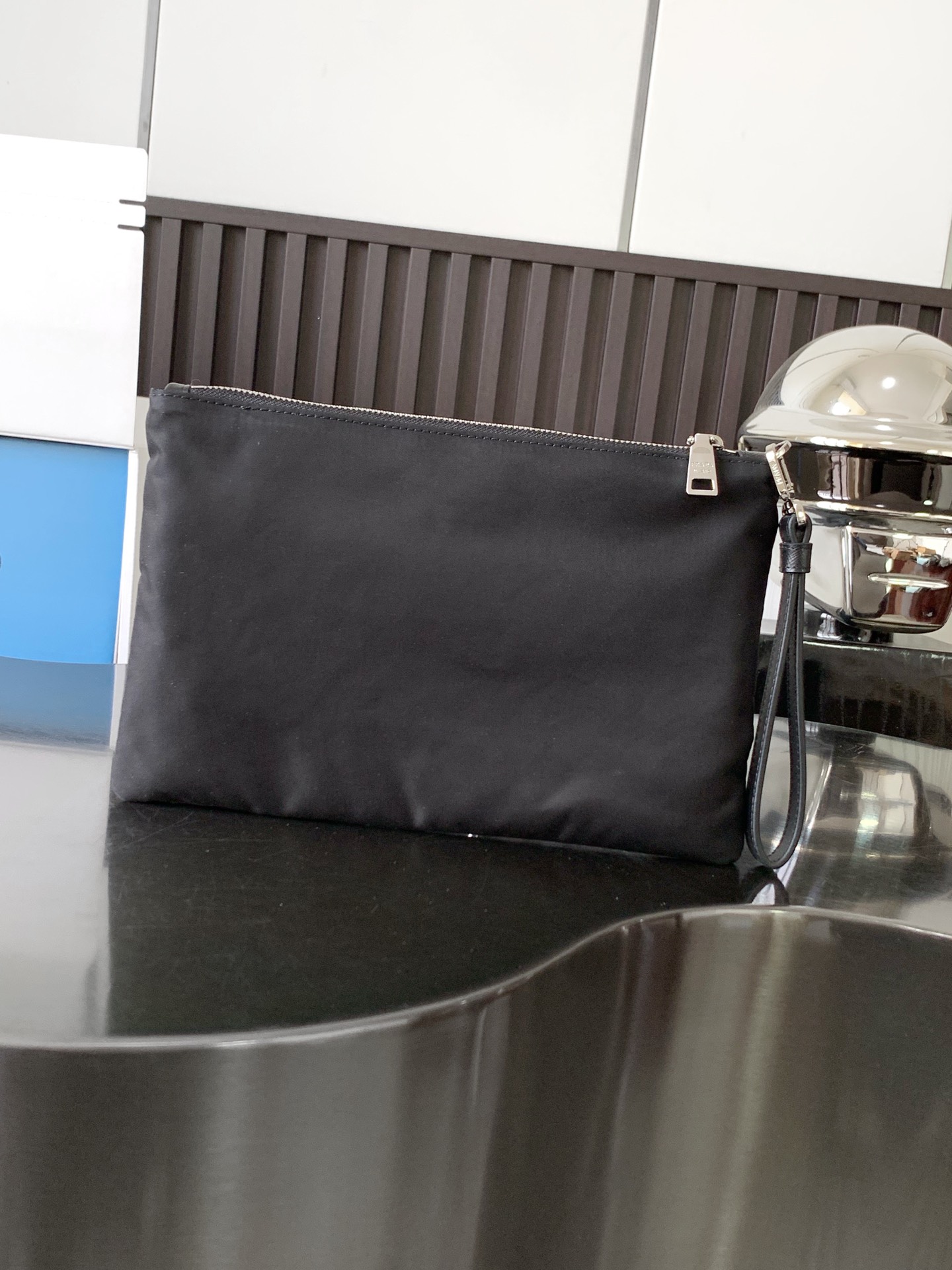 Bagsaaa Pra*a Re-Nylon and Saffiano leather pouch black - 28x18 cm
