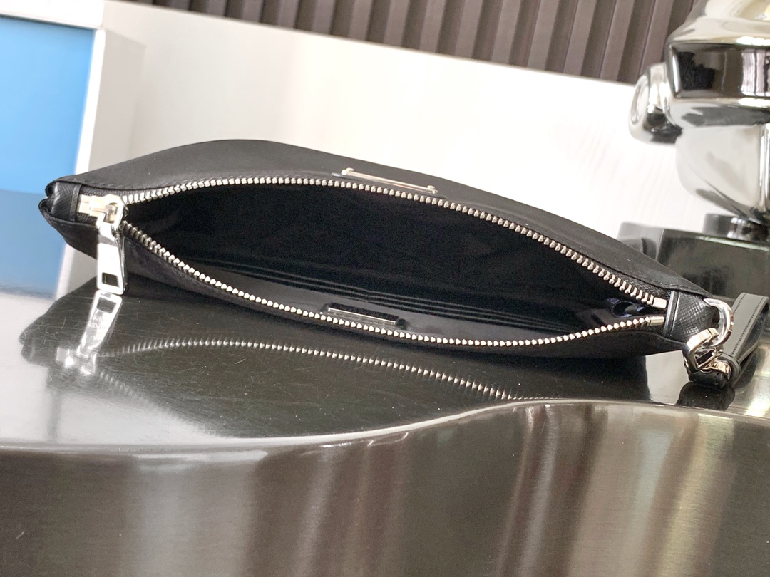 Bagsaaa Pra*a Re-Nylon and Saffiano leather pouch black - 28x18 cm