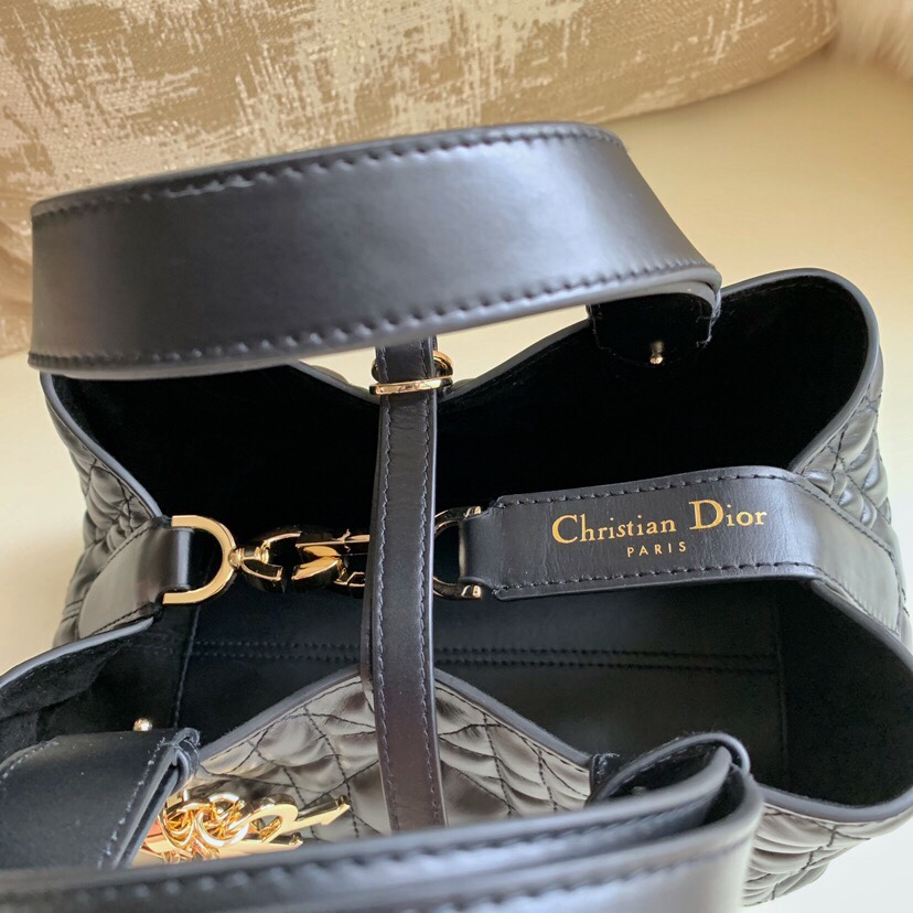 Bagsaaa Small D10r Toujours Bag Black Macrocannage Calfskin - 23 x 14 x 12 cm