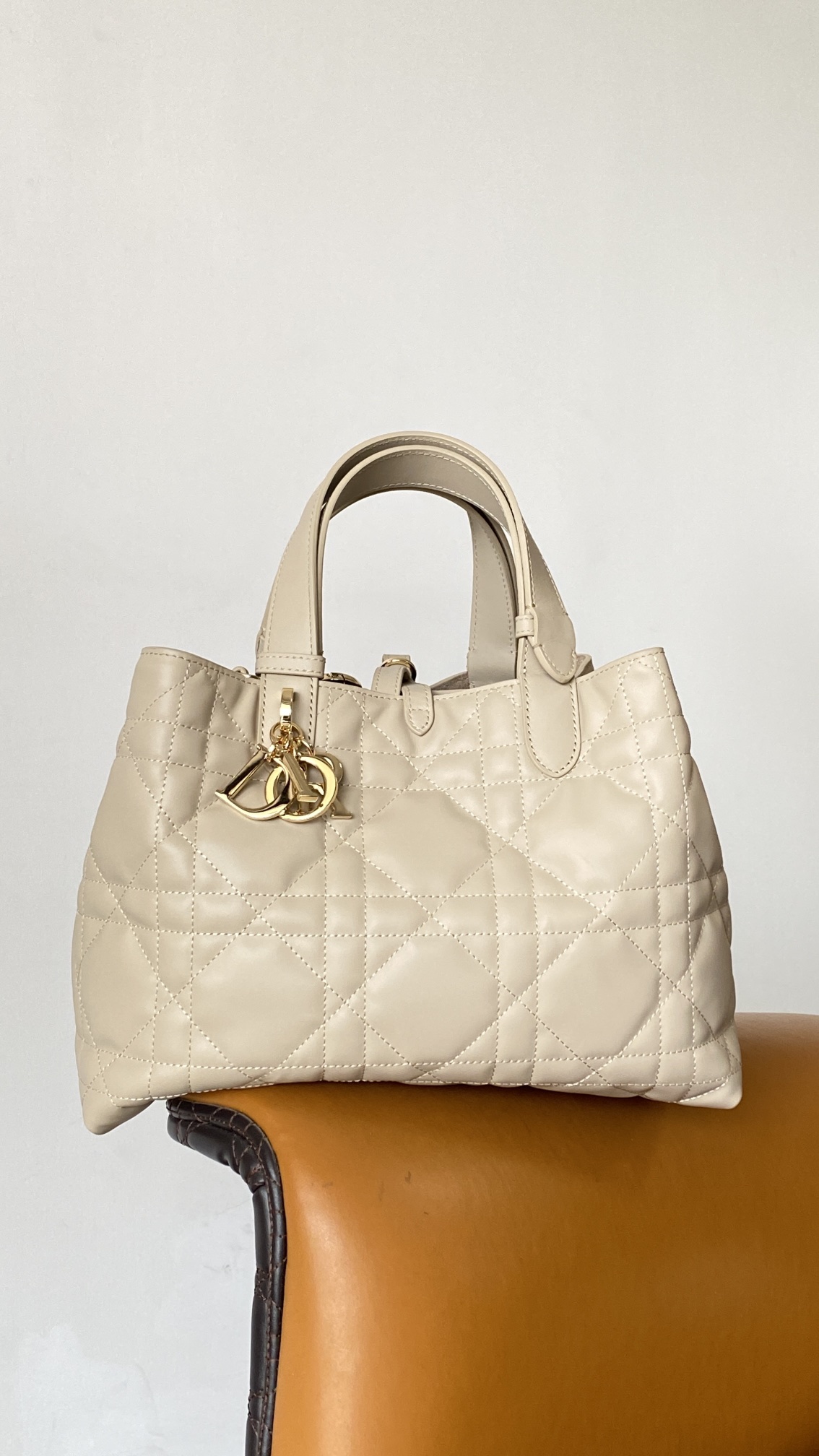 Bagsaaa Medium D10r Toujours Bag Dusty Ivory Macrocannage Calfskin - 28.5 x 21.5 x 17 cm
