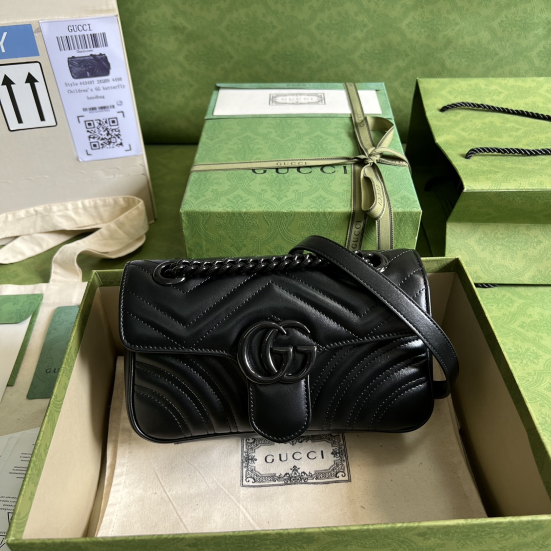 Bagsaaa Gvc*1 GG Marmont Mini Shoulder Bag Full Black 446744 - 22cm