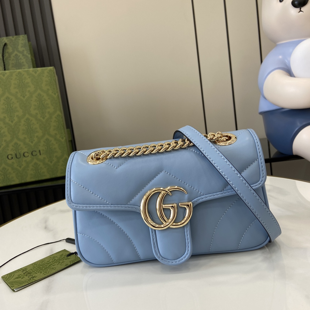 Bagsaaa Gvc*1 GG Marmont Mini Shoulder Bag Blue 446744 - 22cm