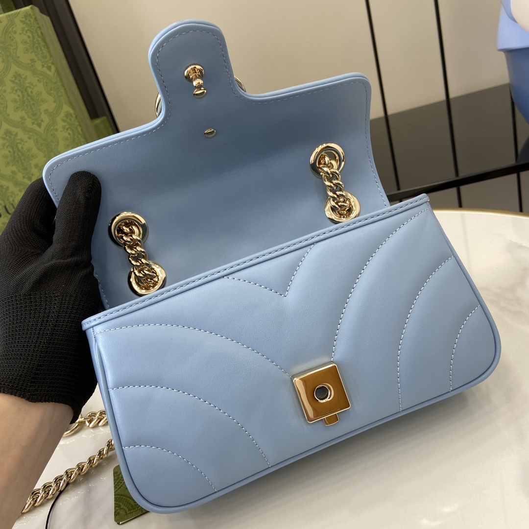 Bagsaaa Gvc*1 GG Marmont Mini Shoulder Bag Blue 446744 - 22cm