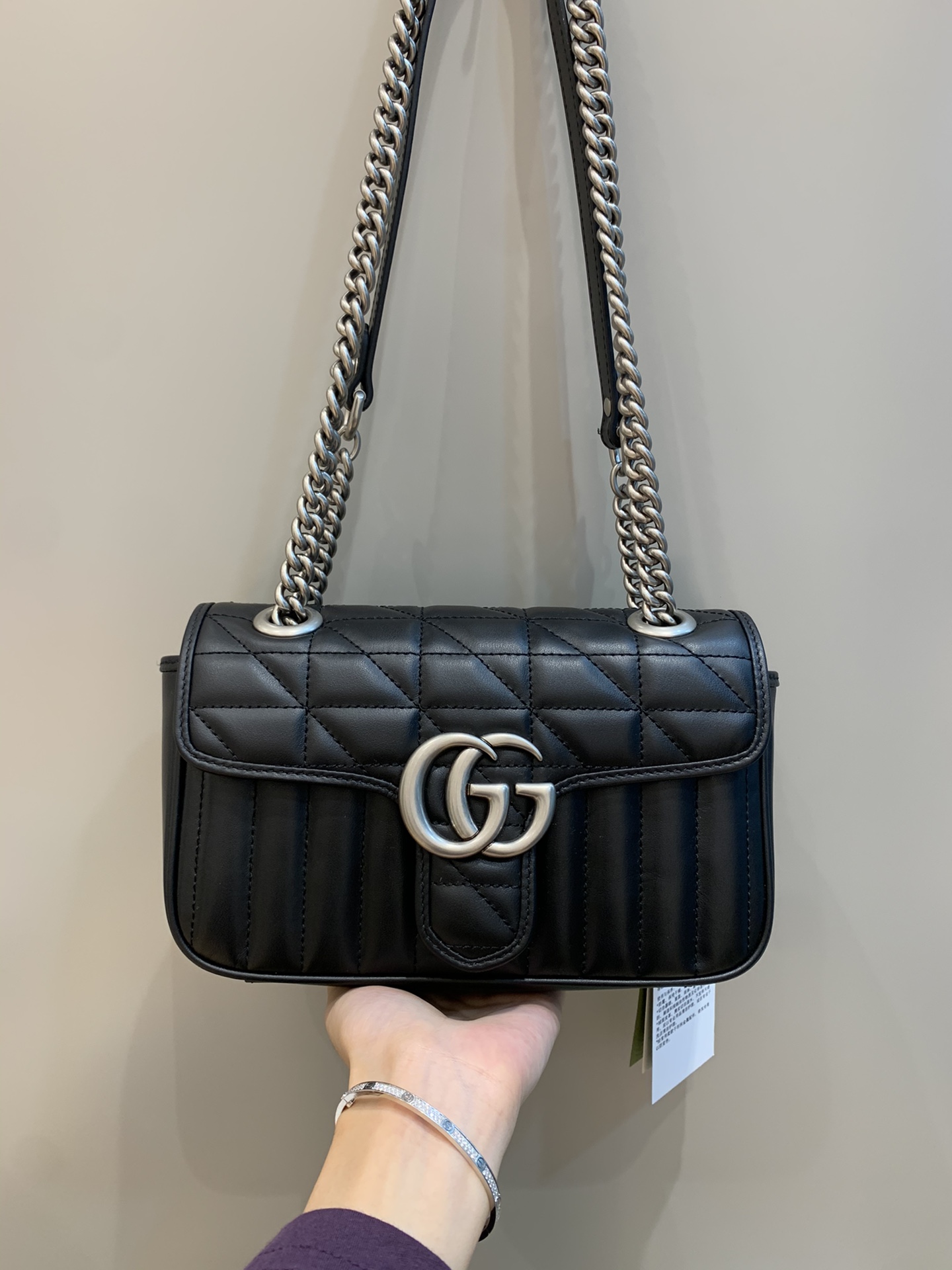 Bagsaaa Gvc*1 GG Marmont Mini Shoulder Bag Black & Silver 446744 - 22cm