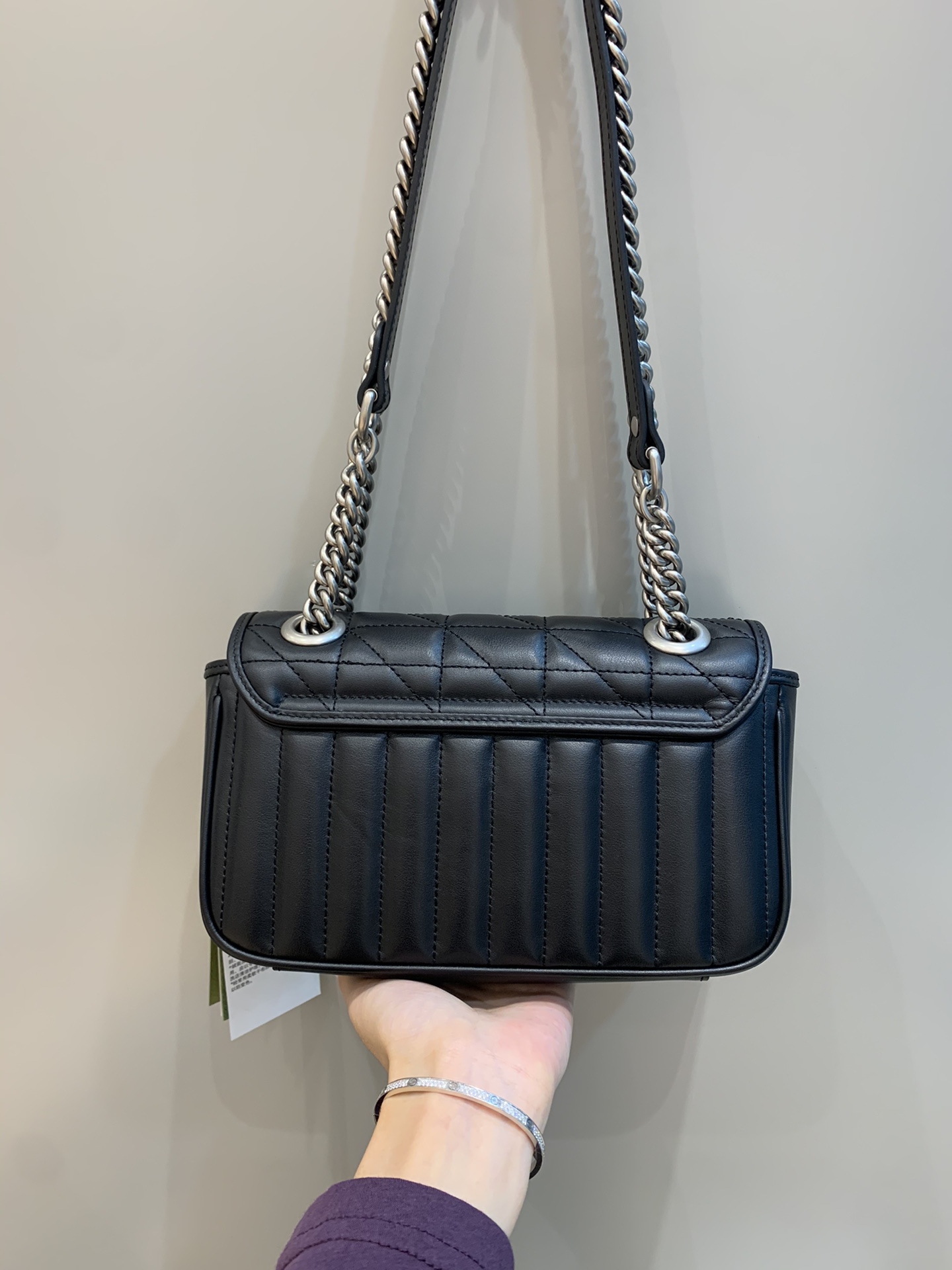 Bagsaaa Gvc*1 GG Marmont Mini Shoulder Bag Black & Silver 446744 - 22cm