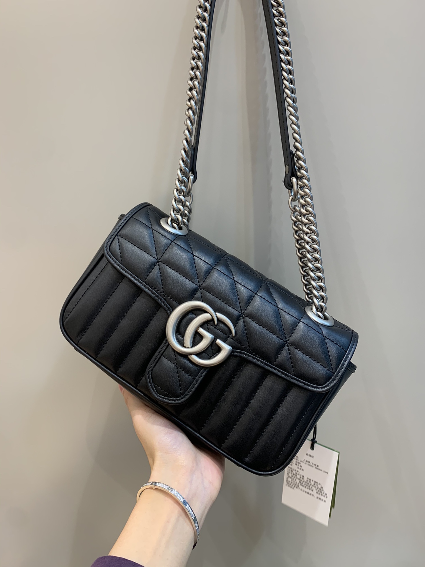 Bagsaaa Gvc*1 GG Marmont Mini Shoulder Bag Black & Silver 446744 - 22cm