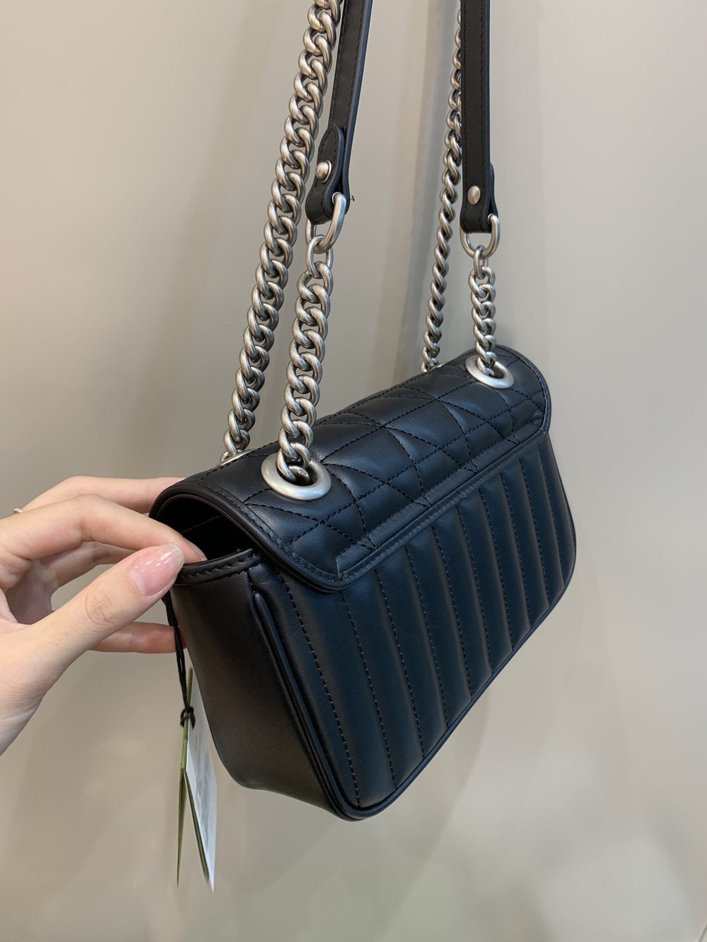 Bagsaaa Gvc*1 GG Marmont Mini Shoulder Bag Black & Silver 446744 - 22cm