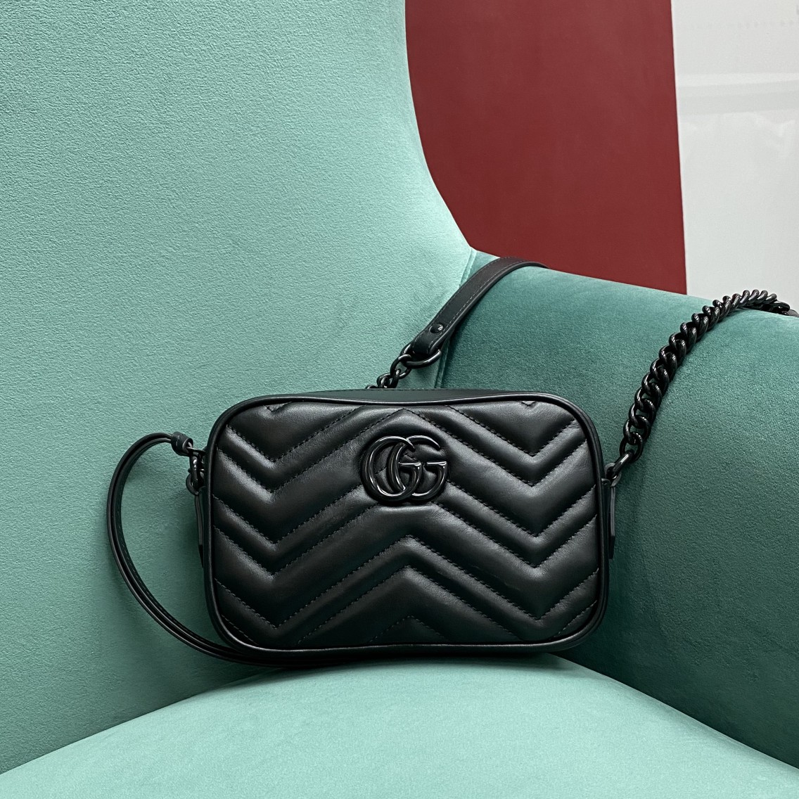 Bagsaaa Gvc*1 GG Marmont Mini Shoulder Bag Full Black 448065 - 18cm