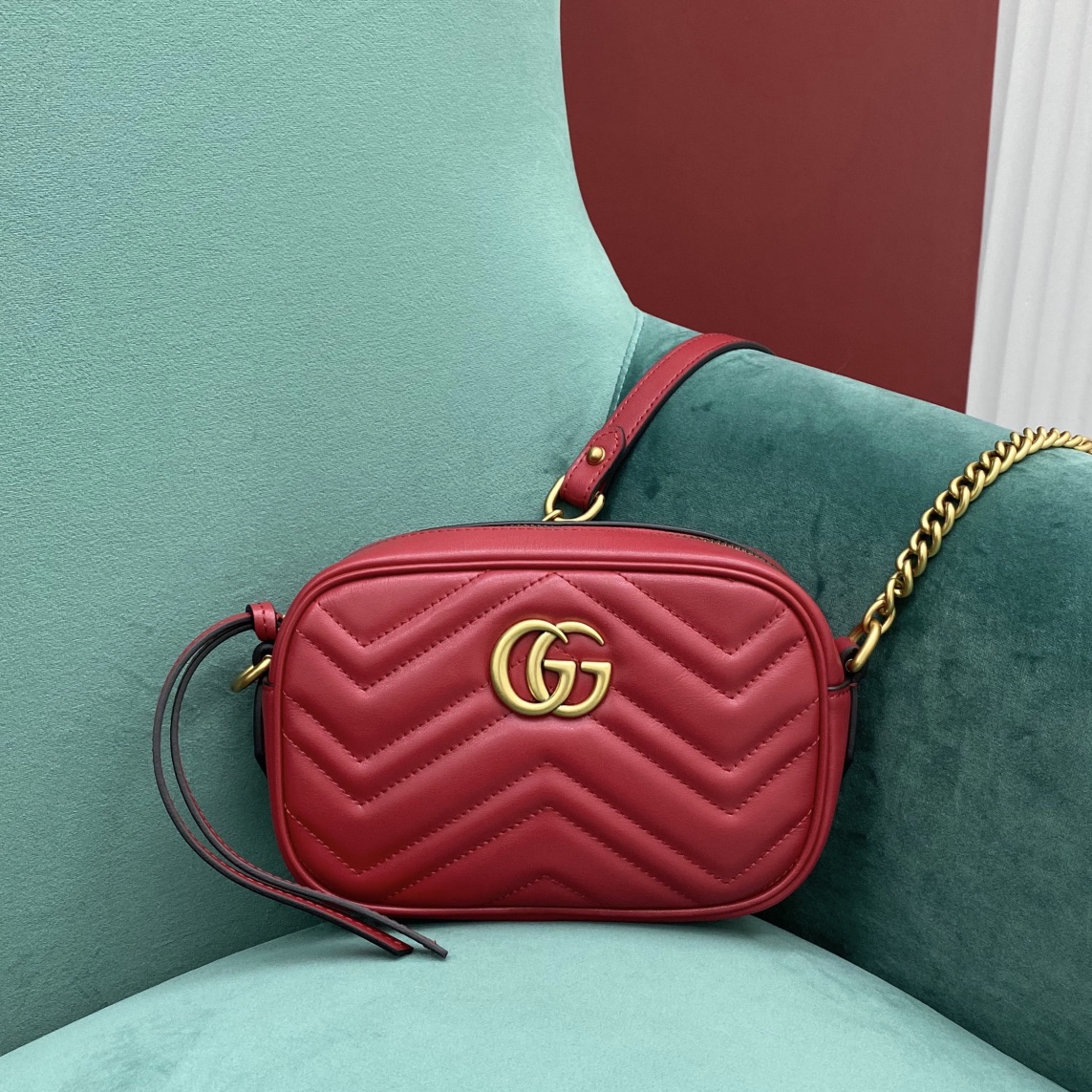 Bagsaaa Gvc*1 GG Marmont Mini Shoulder Bag Red 448065 - 18cm