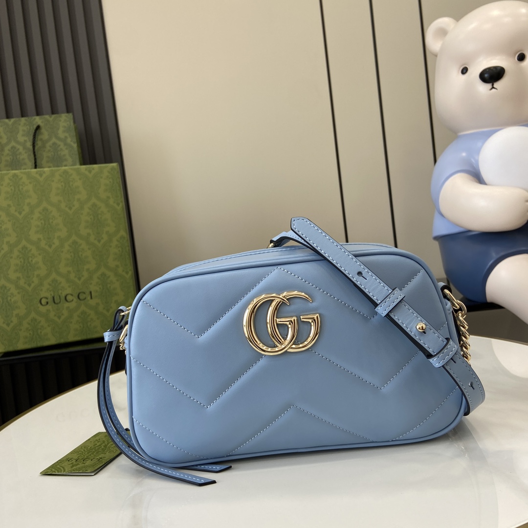 Bagsaaa Gvc*1 GG Marmont Small Shoulder Bag 447632 Blue - 24 x 13 x 7cm