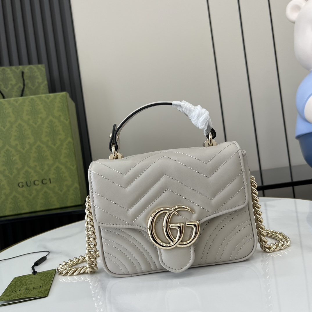 Bagsaaa Gvc*1 GG Marmont Mini Top Handle Bag 811238 Light Gray - 17x13x6cm