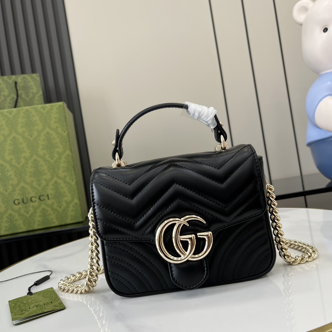 Bagsaaa Gvc*1 GG Marmont Mini Top Handle Bag 811238 Black - 17x13x6cm