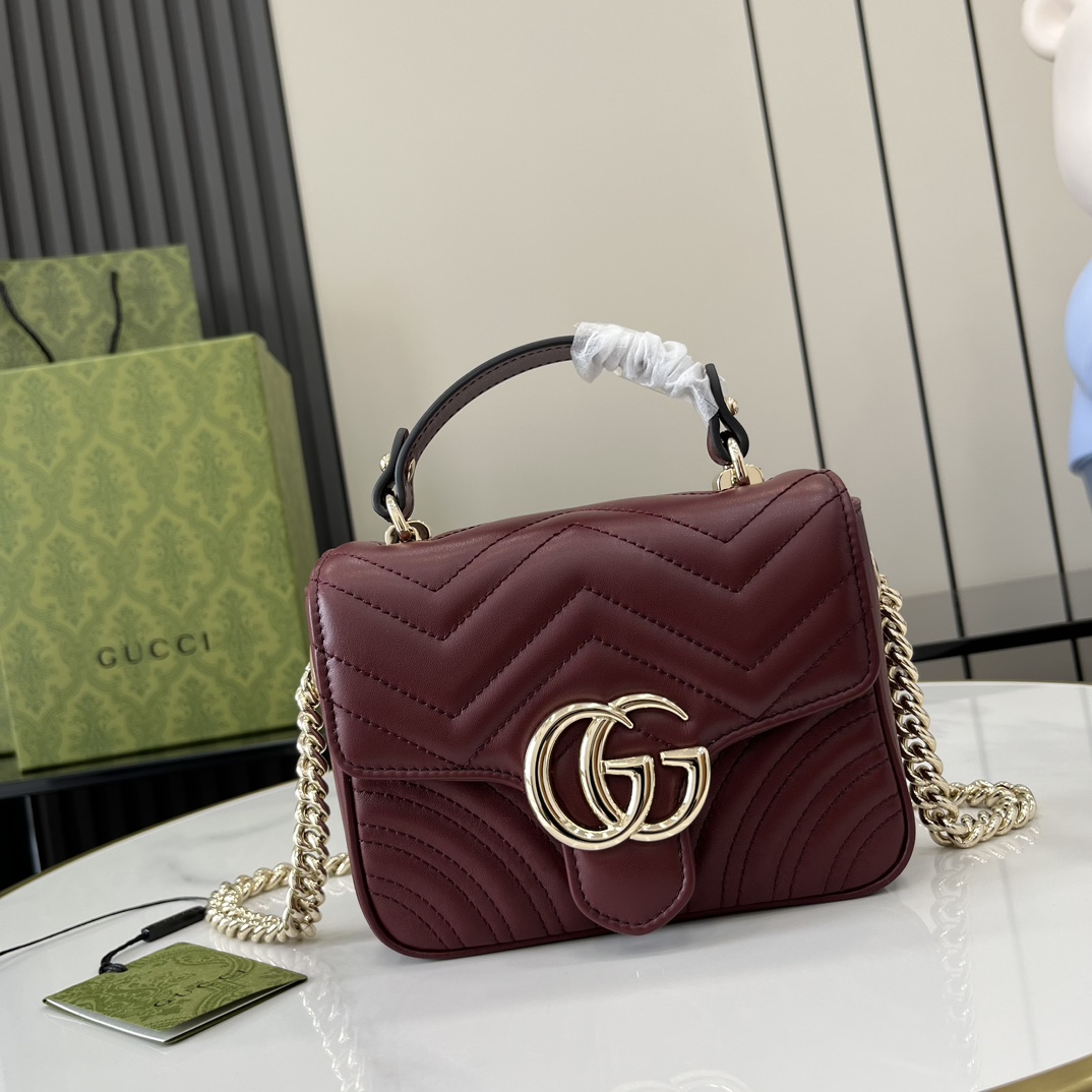 Bagsaaa Gvc*1 GG Marmont Mini Top Handle Bag 811238 Red - 17x13x6cm
