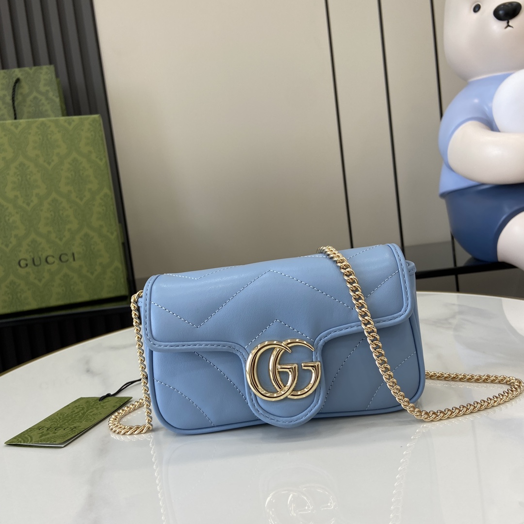 Bagsaaa Gvc*1 GG Marmont S*per Mini Bag 476433 Blue - 16.5x10x4.5cm