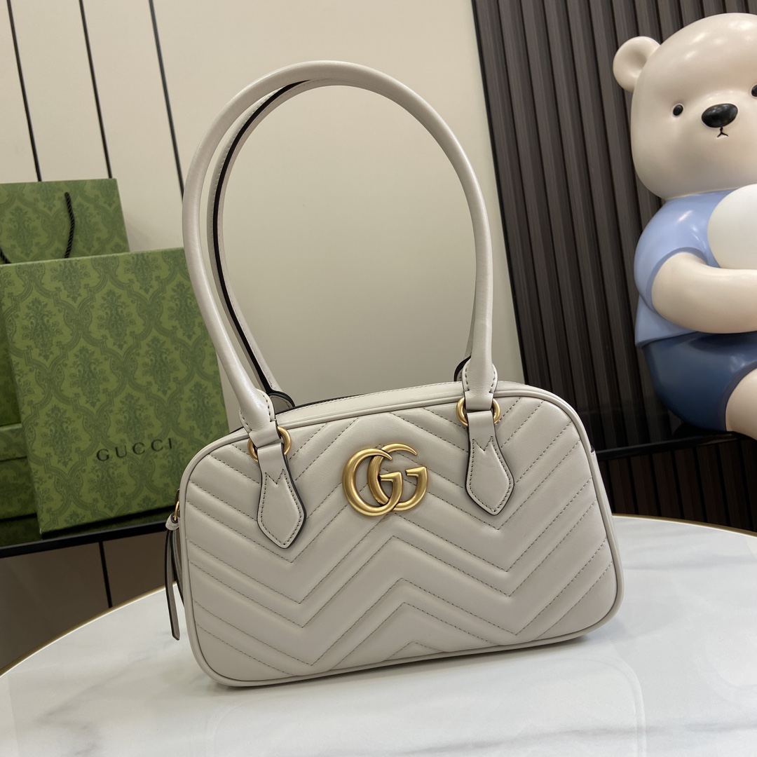 Bagsaaa Gvc*1 GG Marmont Small Top Handle Bag 795199 Light Gray - 25.5x15.5x6.5cm