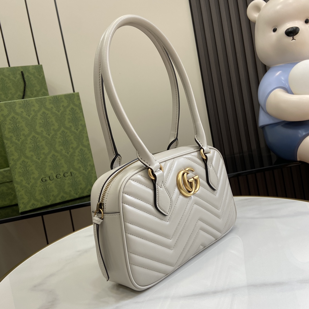 Bagsaaa Gvc*1 GG Marmont Small Top Handle Bag 795199 Light Gray - 25.5x15.5x6.5cm