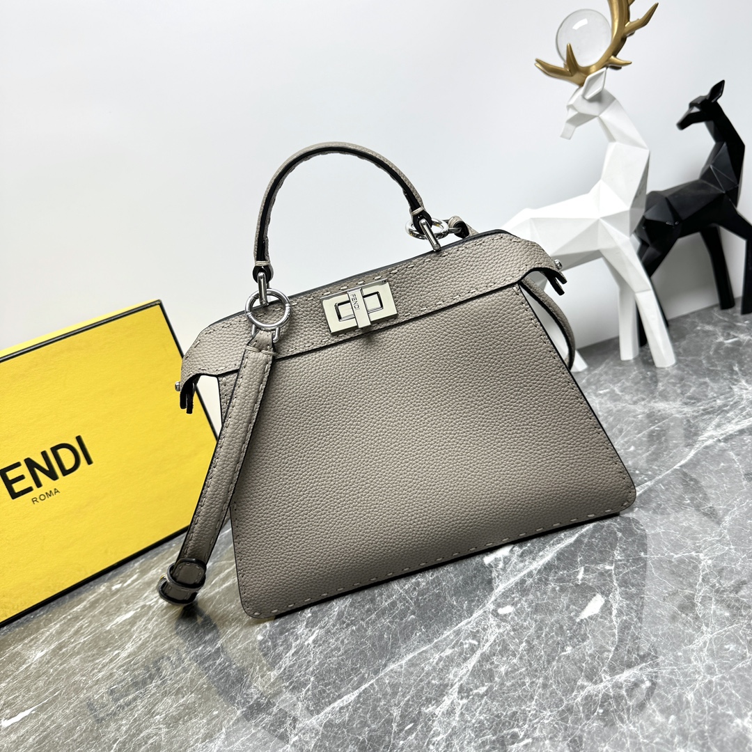 Bagsaaa F**di Peekaboo ISeeU Gray Grained Leather - 27*9.5*21cm